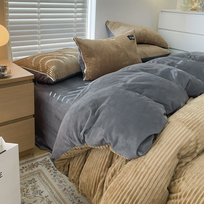 4-Piece Ribbed Velvet Bedding Set