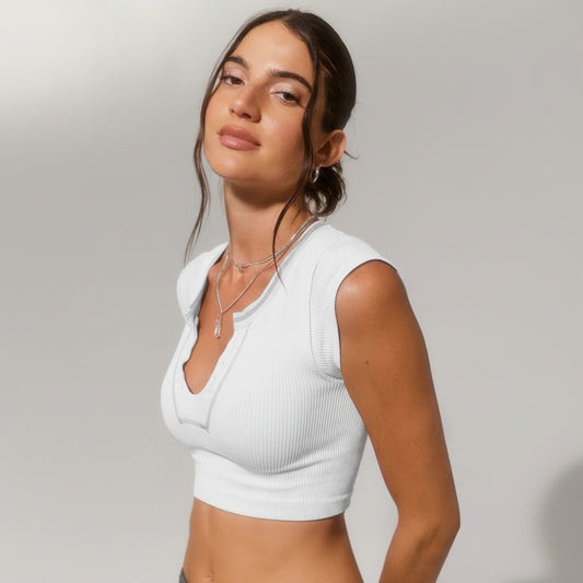 Ribbed Cap-Sleeved Crop Top