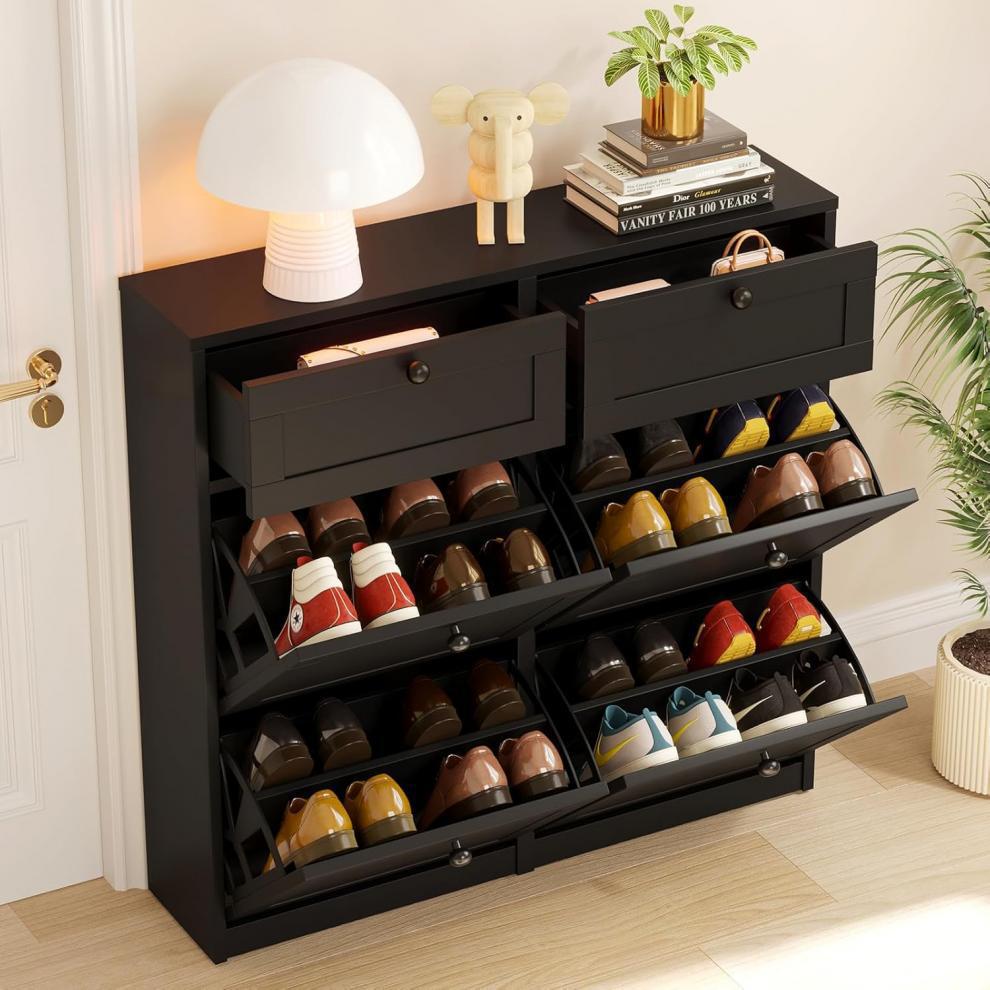 VOWNER 4 Flip Drawers Shoe Cabinet
