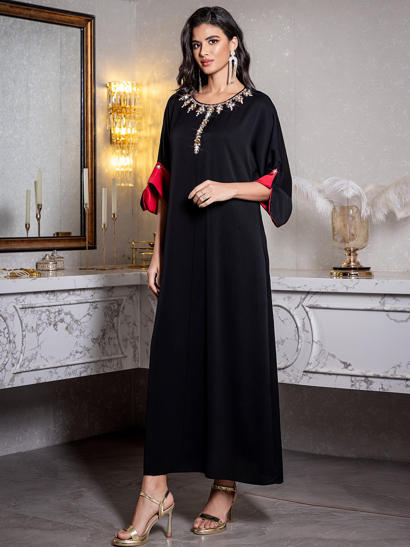 Elegant Embroidered Kaftan Maxi Dress