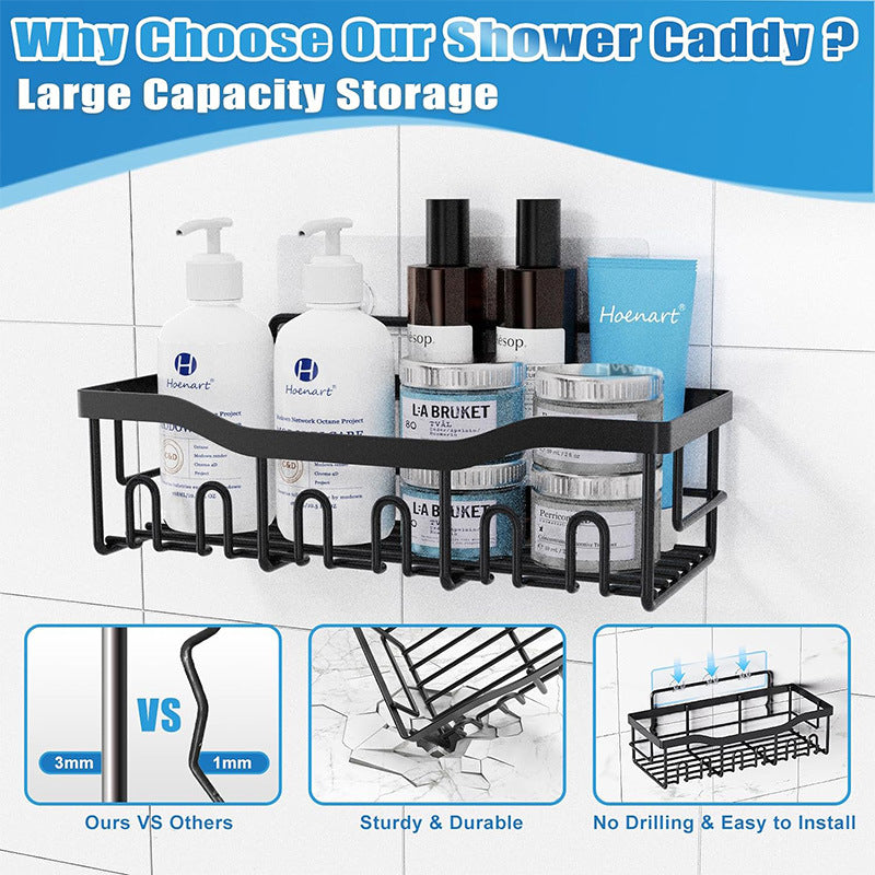 5-Piece Set Stainless Steele Adhesive Shower Basket, Bathroom/Kitchen Organizer, Holds up to 18Kg/40Lbs