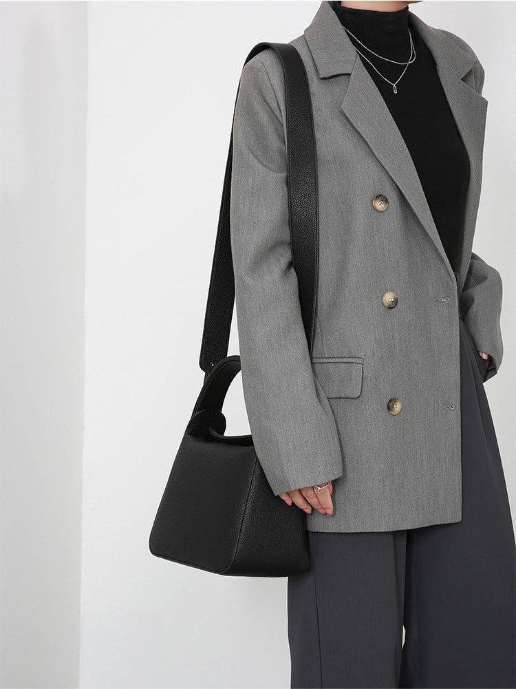 Genuine Cowhide Leather Handbag with Shoulder/Crossbody Strap