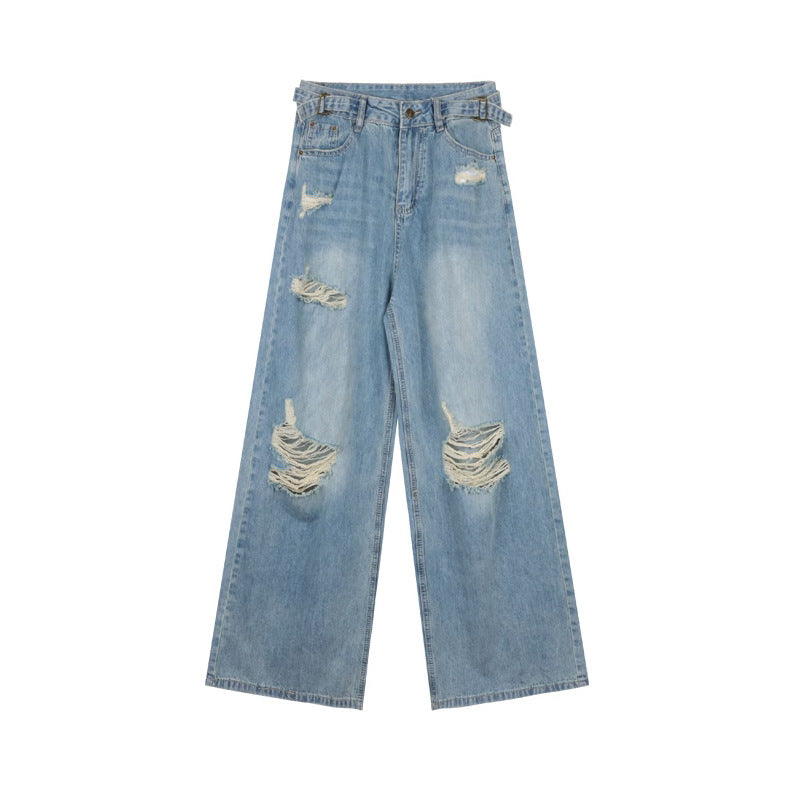 High-Waisted Baggy Ripped Jeans, S-5XL