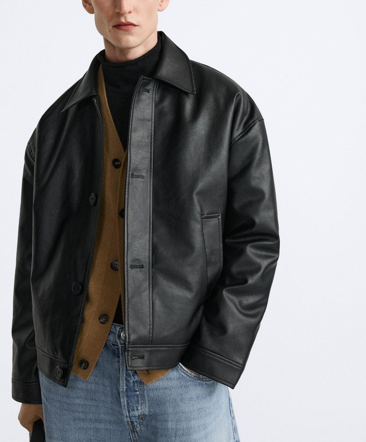 Faux Leather Boxy-Fit Jacket