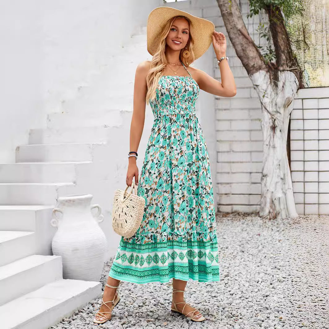 Floral Print Halter Maxi Dress