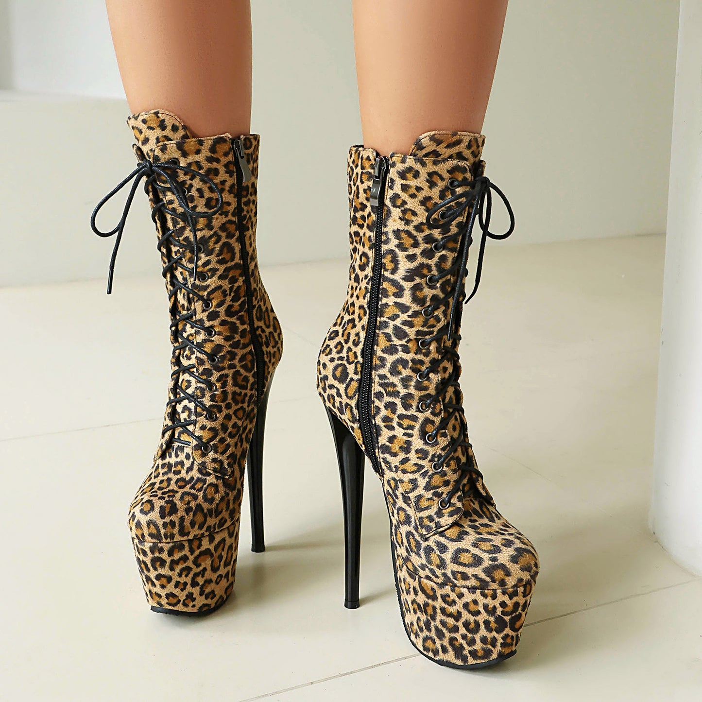 Leopard Platform Ankle Boots