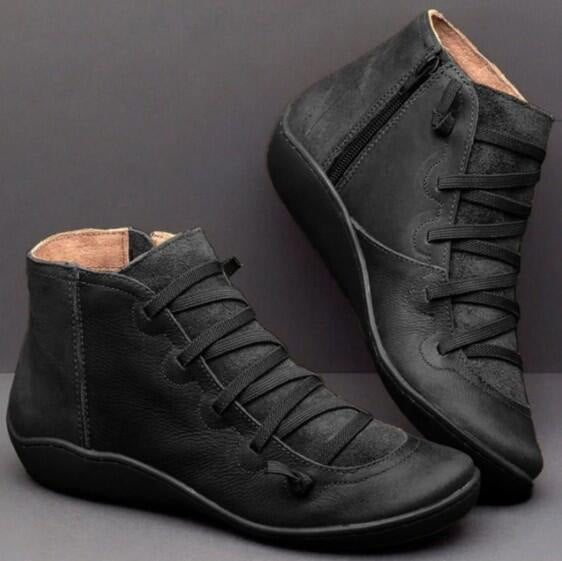 Side Zipper Flat Leather Boots