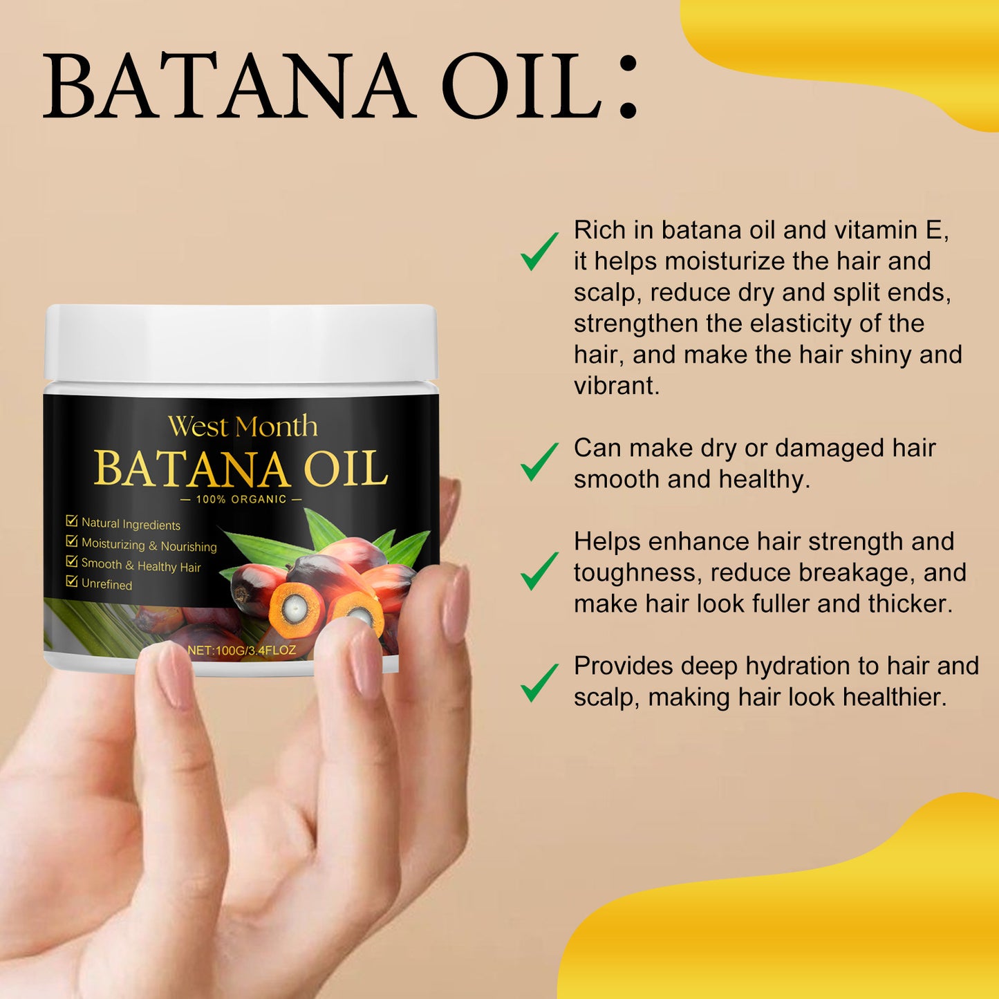 100% Organic Batana Oil, Moisturizing & Nourishing, Smooth & Healthy Hair, Repair Damaged Hair