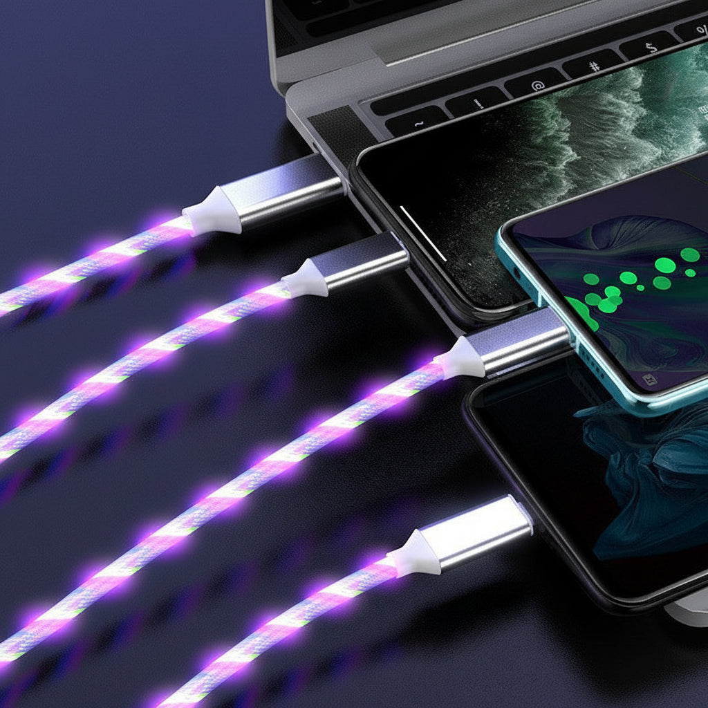 3-in-1 LED Light-Up Ultra-Fast Charging Cable for Type-C, Micro-USB and Lightning
