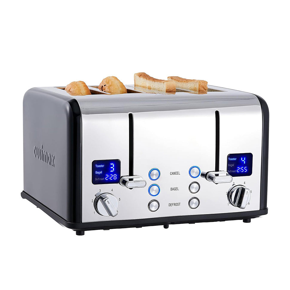 Stainless Steel 4-Slice Toaster, Intelligent LED with Timer Display