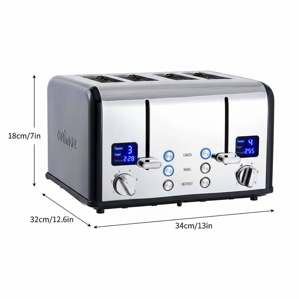 CUSIMAX 4-Slice Extra-Wide Slot Toaster with LED Display & Smart Controls