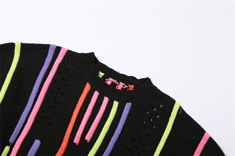 Distressed Cropped Knit Sweater