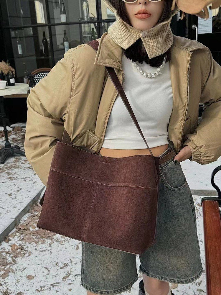 Retro Suede Slouchy Tote Bag