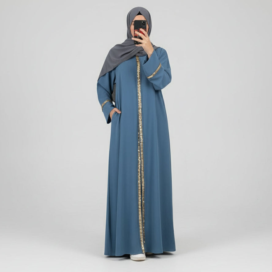 Loose Abaya with Gold-Trimmed Edges