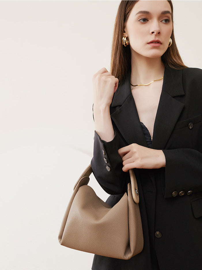 Genuine Cowhide Leather Handbag with Shoulder/Crossbody Strap