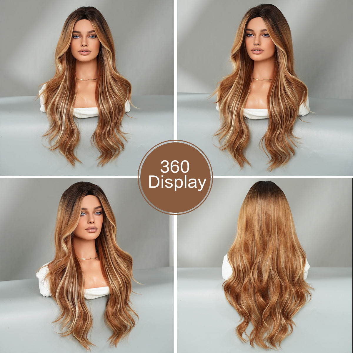 Ombre Brown Long Wavy Synthetic Wig – 72cm/28in.
