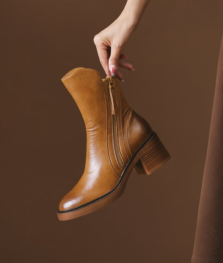 Premium Leather Block Heel Booties