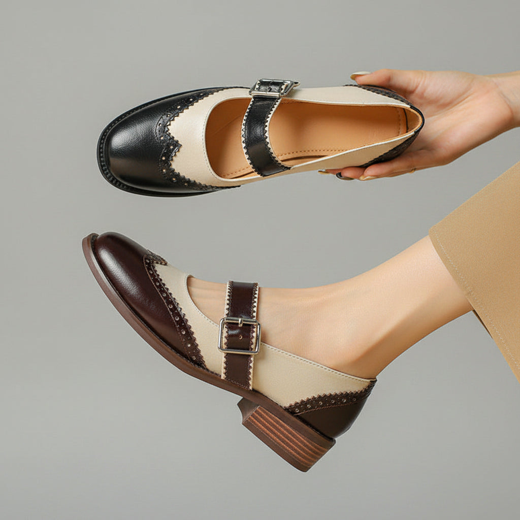 Genuine Leather Mary Jane Brogue Oxfords