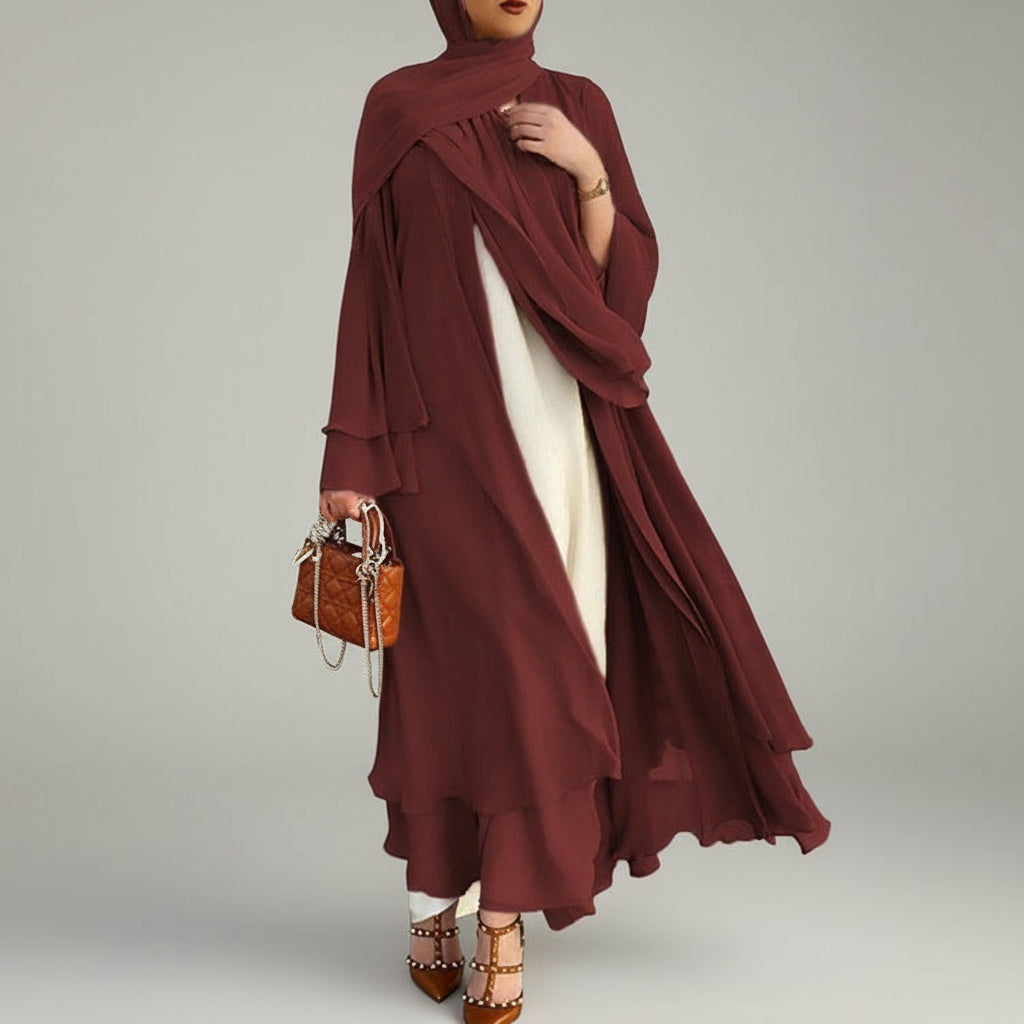 Stylish Open-Front Abaya with Ruffled Hem