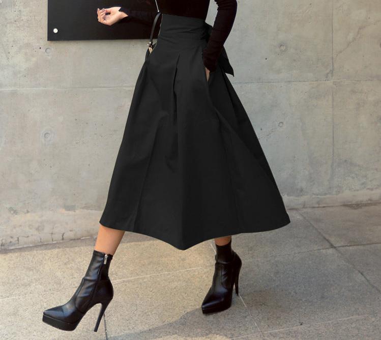 High-Waisted A-Line Umbrella Midi Skirt