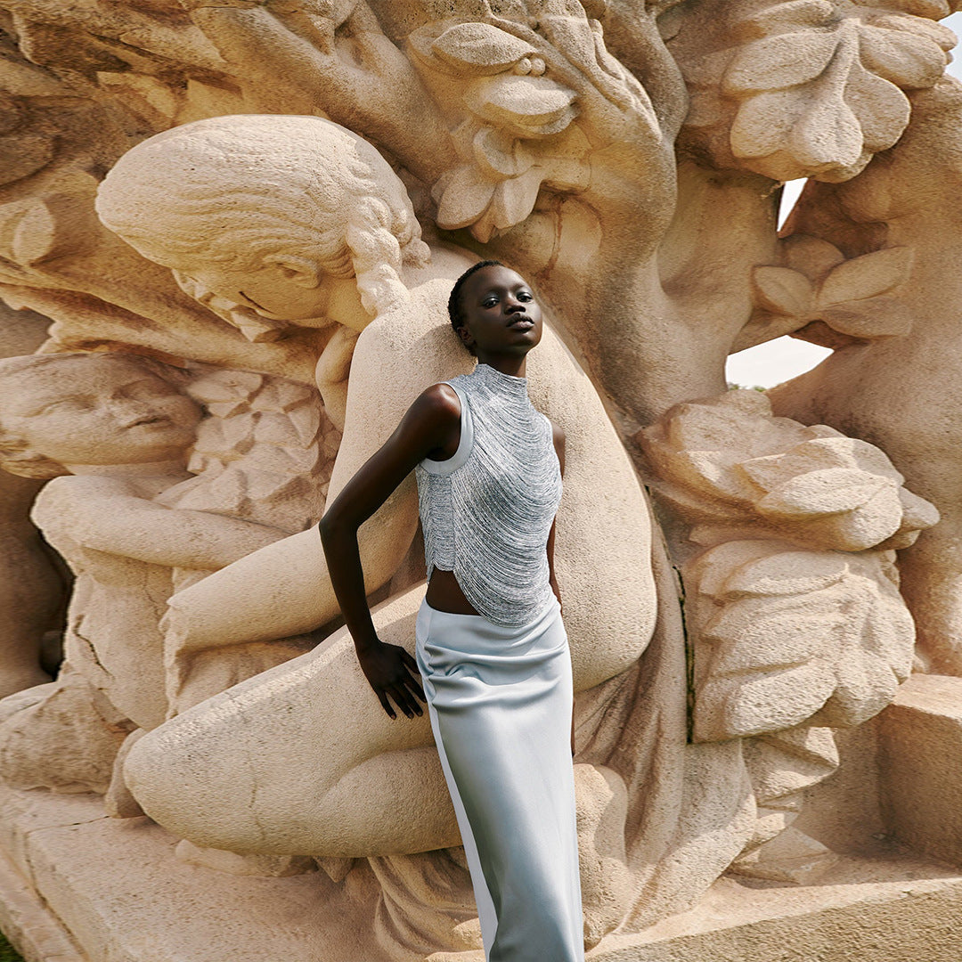 2-Piece Sparkly Tassel Top with Maxi Dress