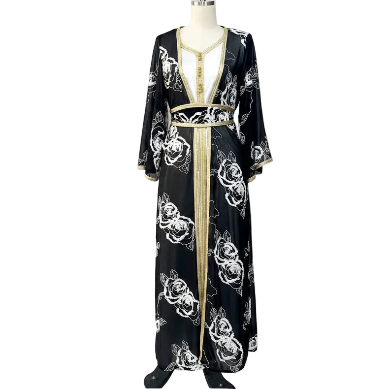 2-Piece Floral Embroidered Abaya