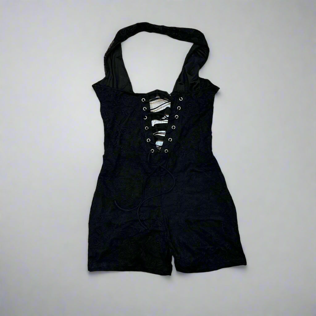 Plunging V Halter Lace Romper