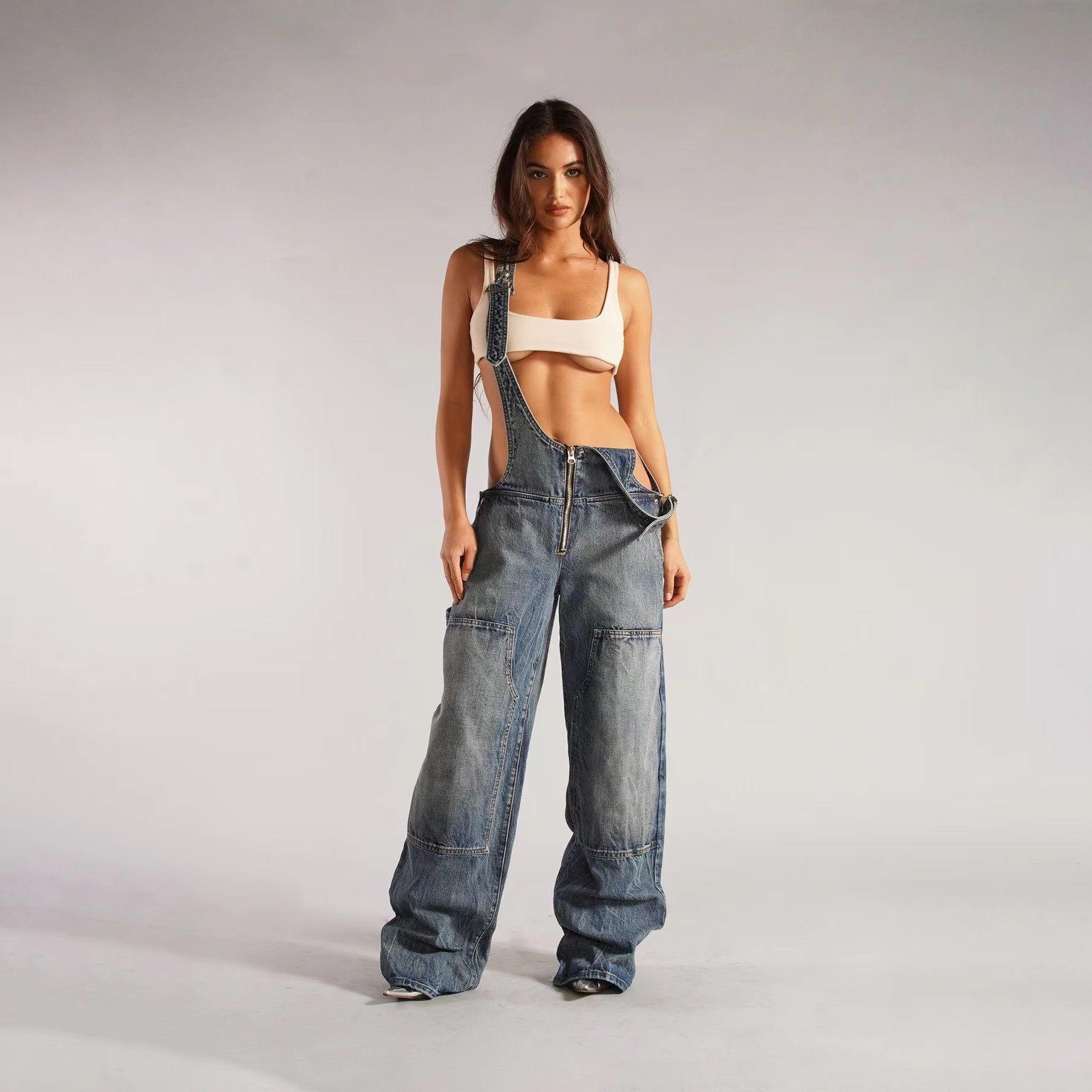 Zip Front Denim Bid Overalls