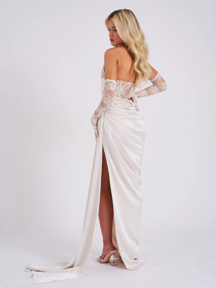 Lace Strapless High Slit Maxi Dress