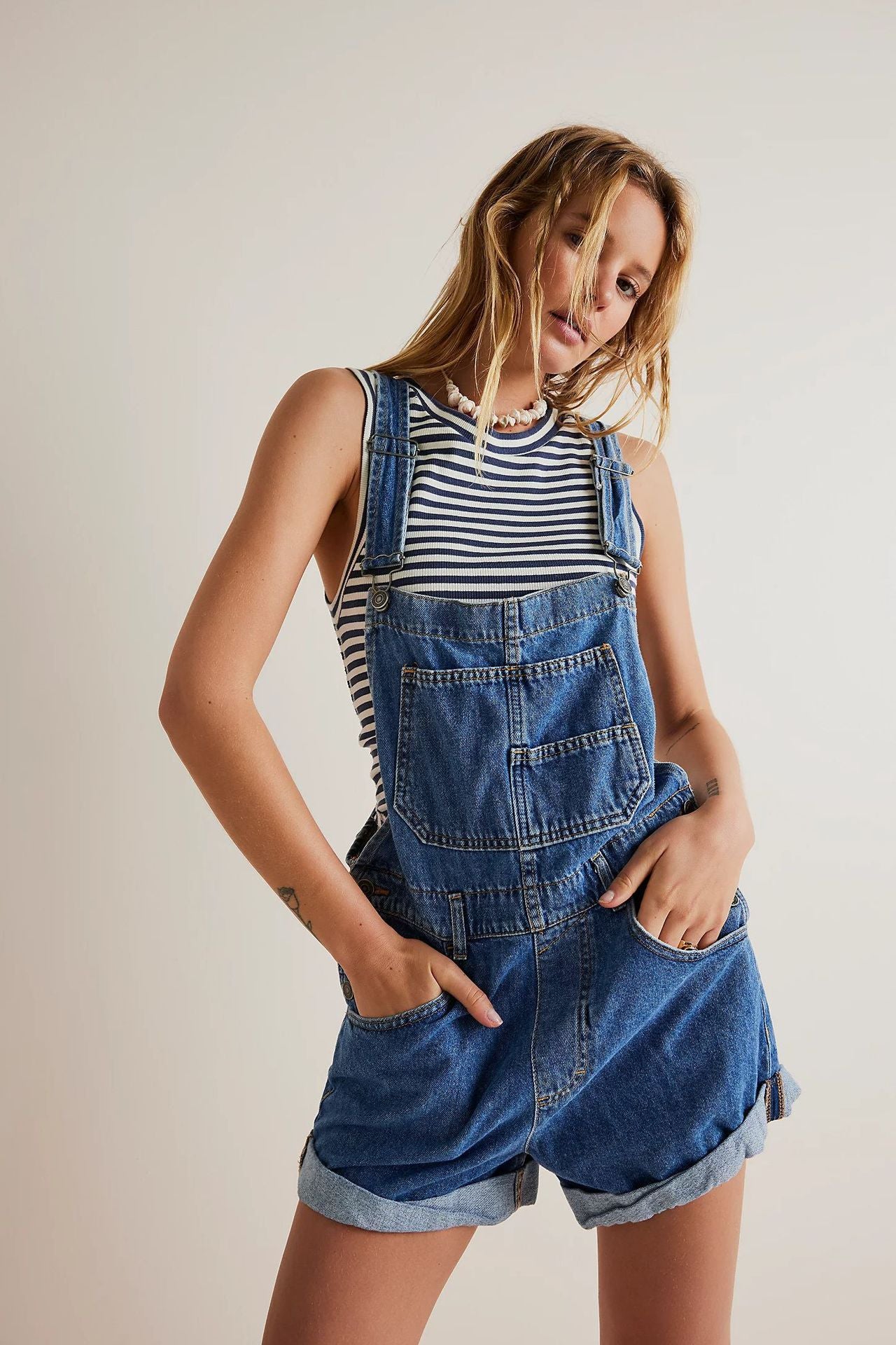 Multi-Pocket Overalls Shorts