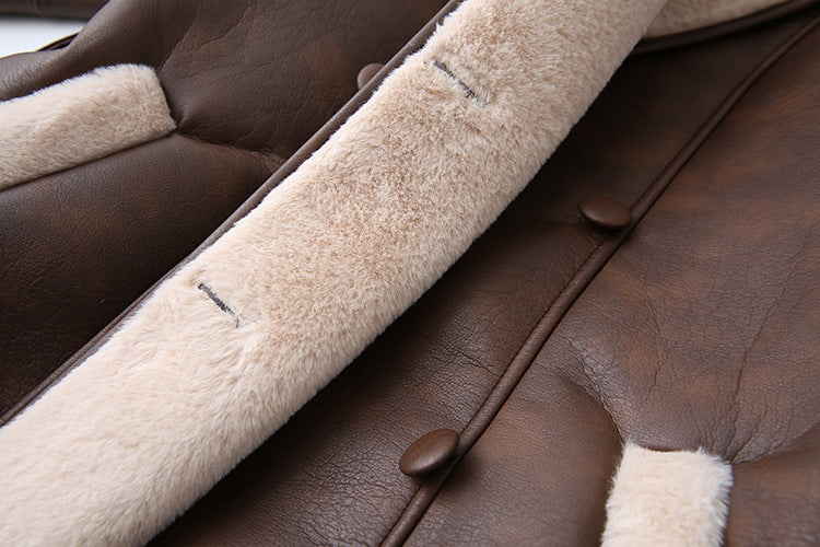 Faux Leather Belted Shearling Coat