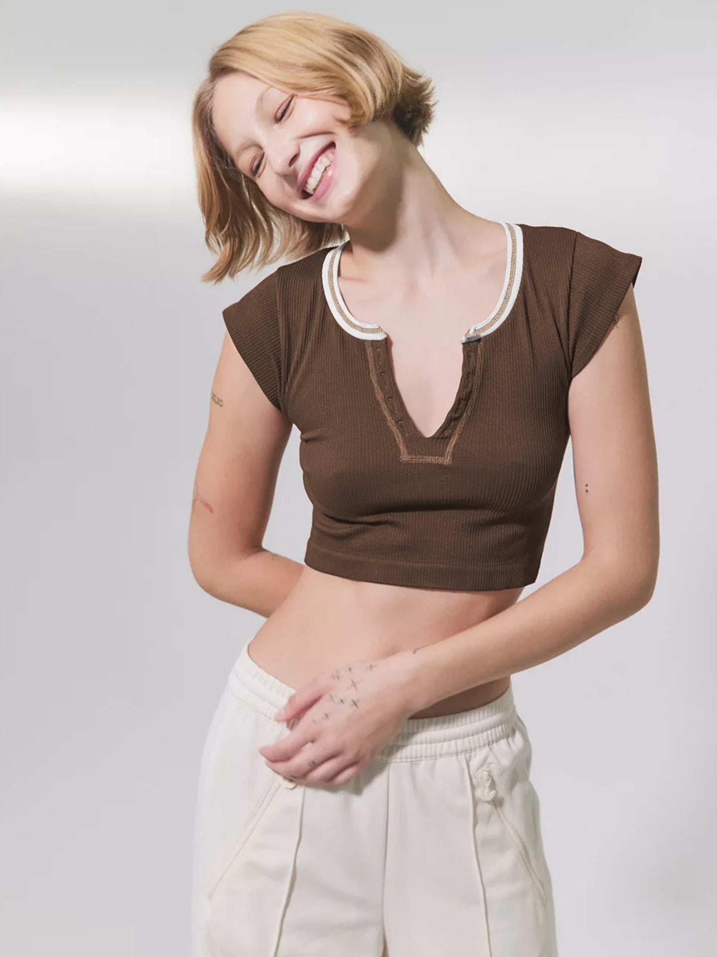 Cotton Ribbed Cap-Sleeved Crop Top