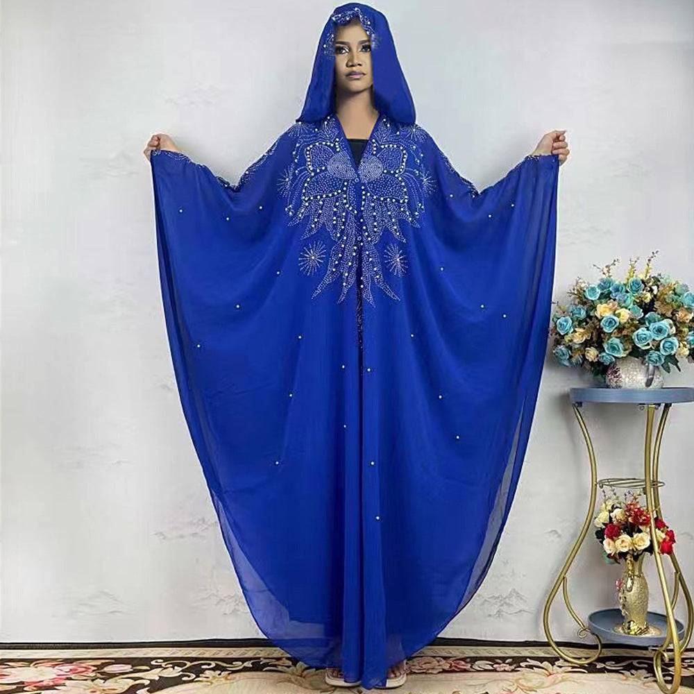 Chiffon Batwing Sleeved Hooded Kaftan Evening Dress