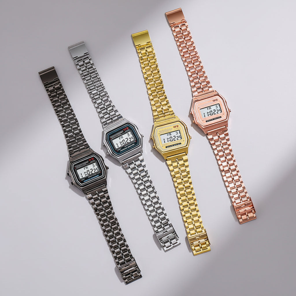 Gold-Toned Stainless Steel Digital Watch