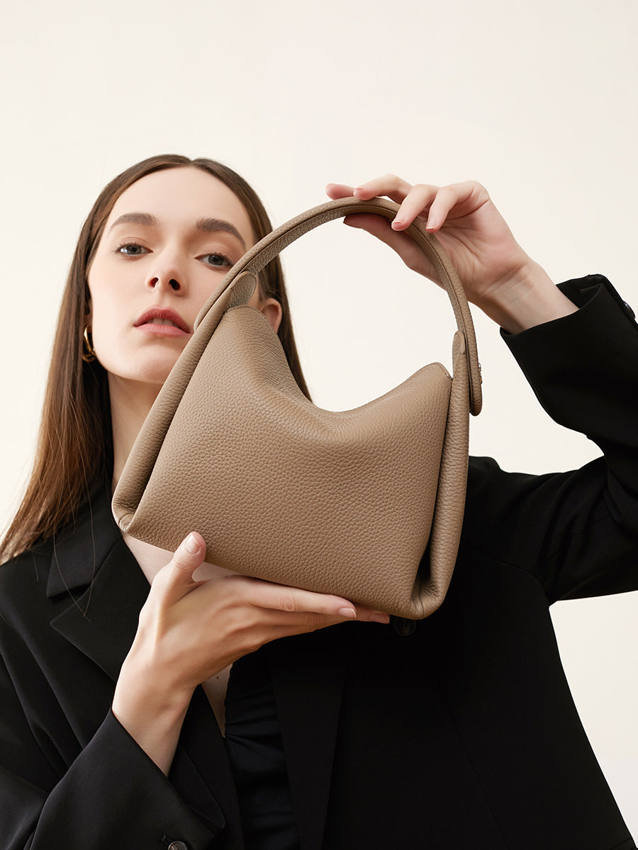 Genuine Cowhide Leather Handbag with Shoulder/Crossbody Strap