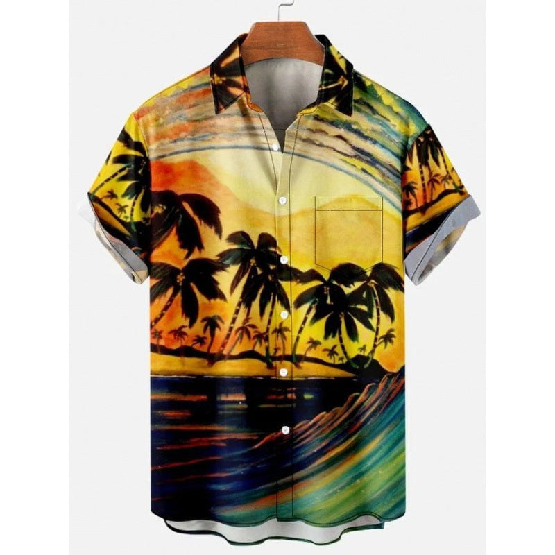 Hawaiian Tropical Print Short Sleeved Shirt for Men, S-5XL