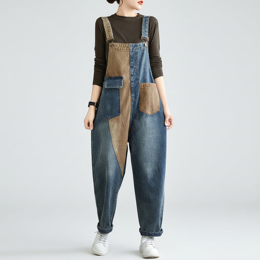 Patchwork Denim Bib Overalls