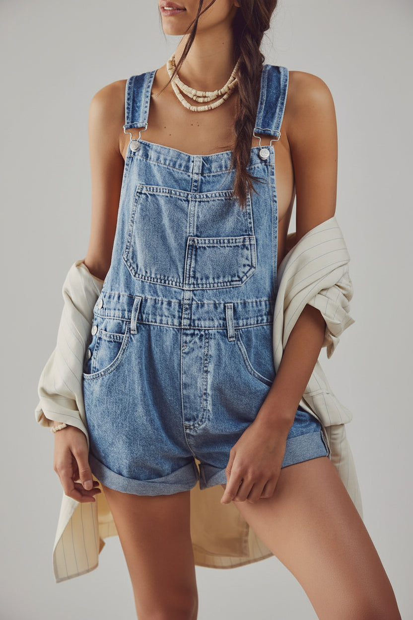 Multi-Pocket Overalls Shorts