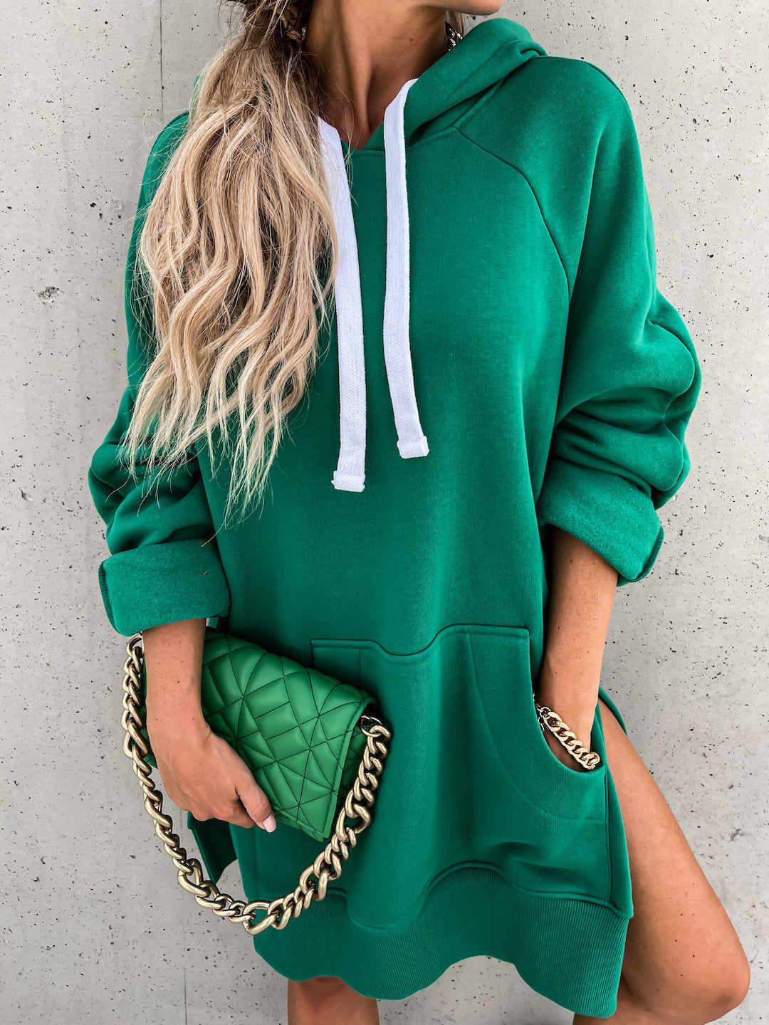 Long Side Slit Zip-Up Hoodie