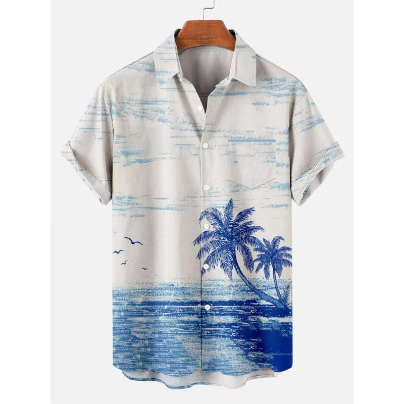 Hawaiian Tropical Print Short Sleeved Shirt for Men, S-5XL