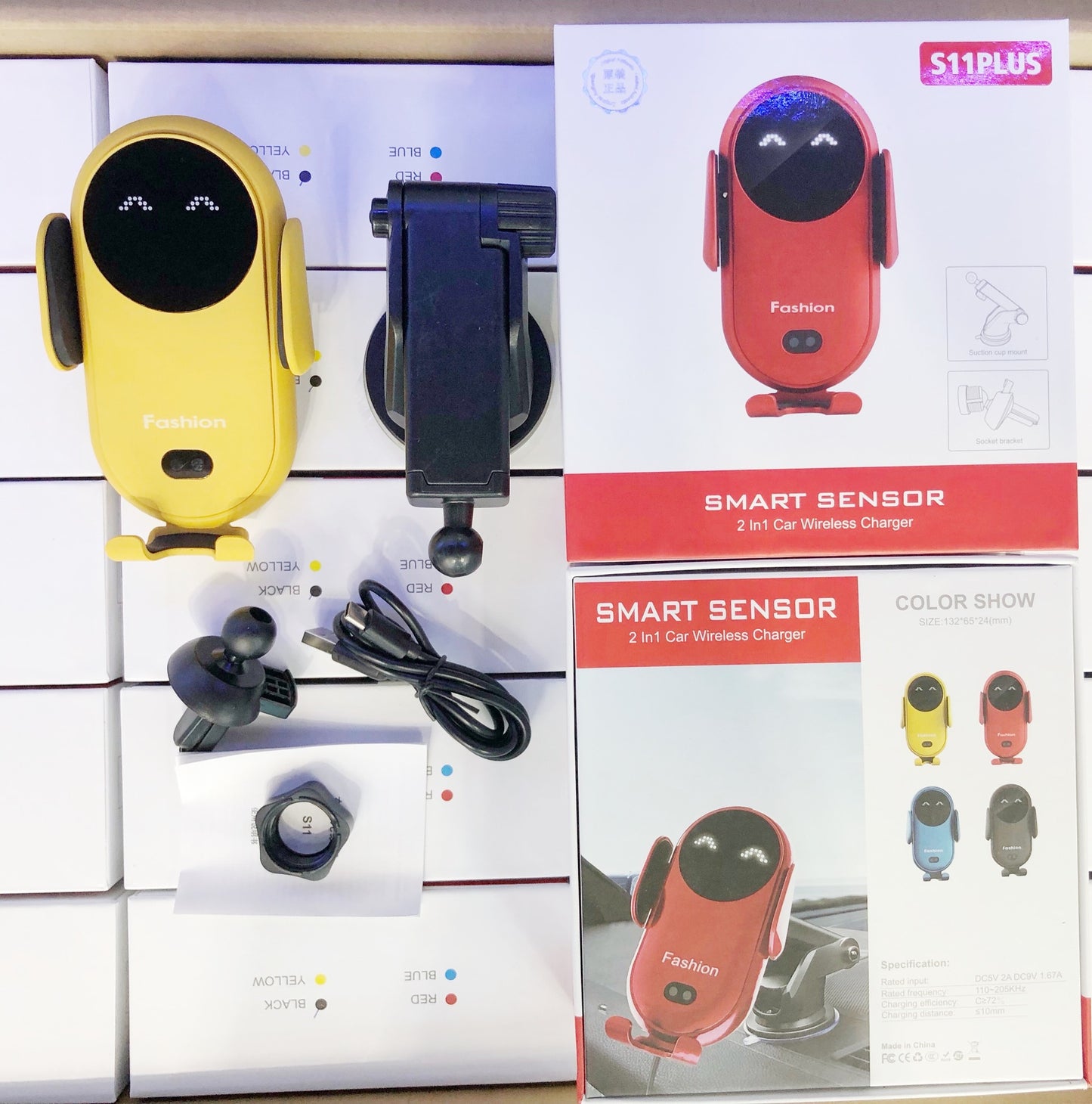 15W S11+ Fast Charging Smart Infrared Sensor Wireless Car Phone Mount