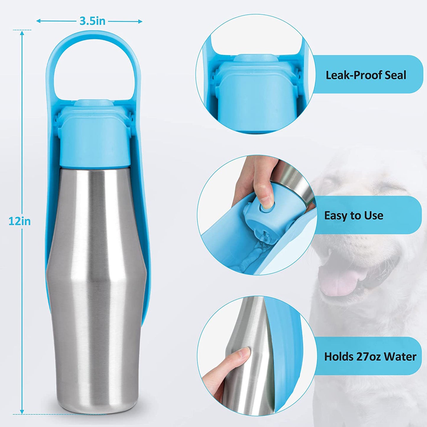 750ml Portable Stainless Steel Dog Water Bottle