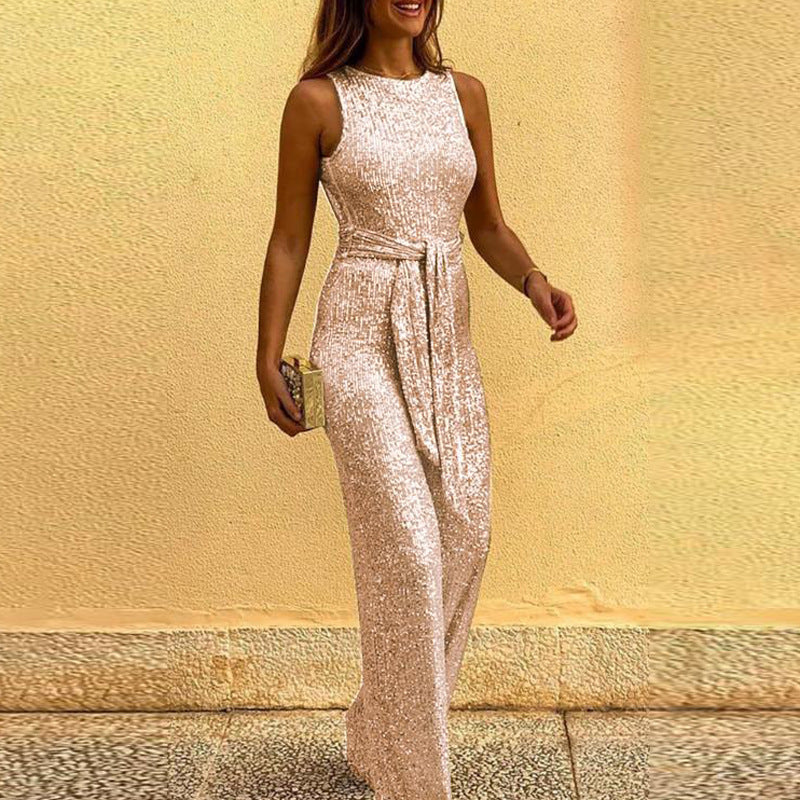 Open Back Sequined Jumpsuit