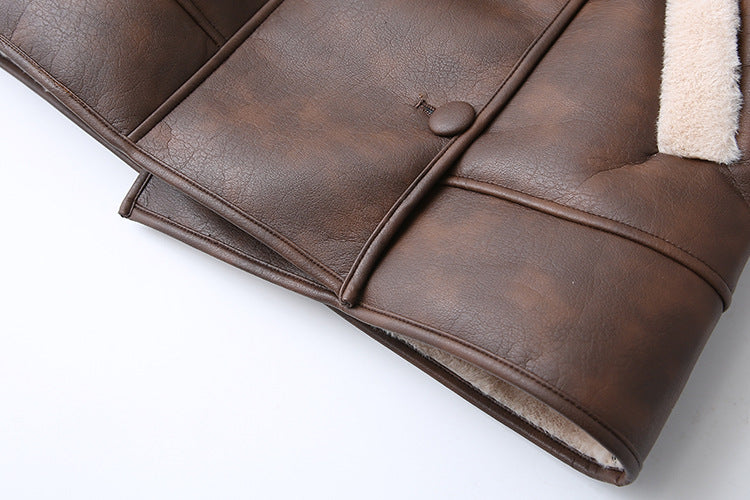 Faux Leather Belted Shearling Coat
