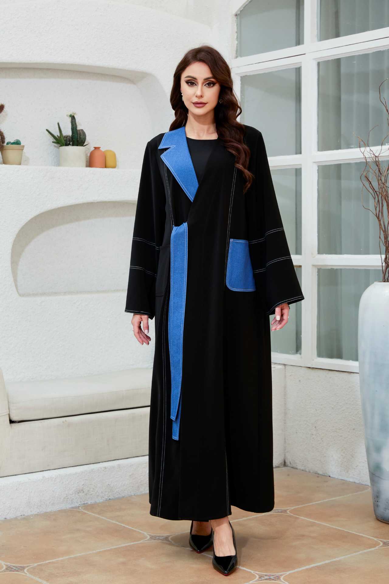 Tie-Waist Contrast Abaya