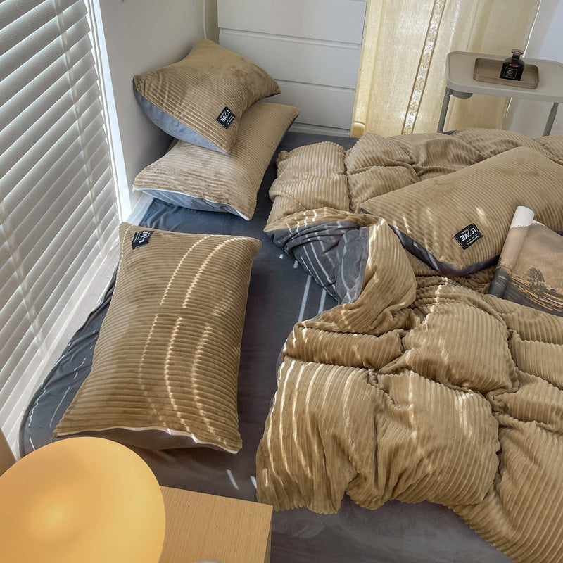 4-Piece Ribbed Velvet Bedding Set