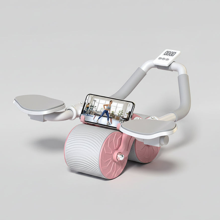 Automatic Rebound Ab Roller Wheel with Elbow Support and Built-in Timer