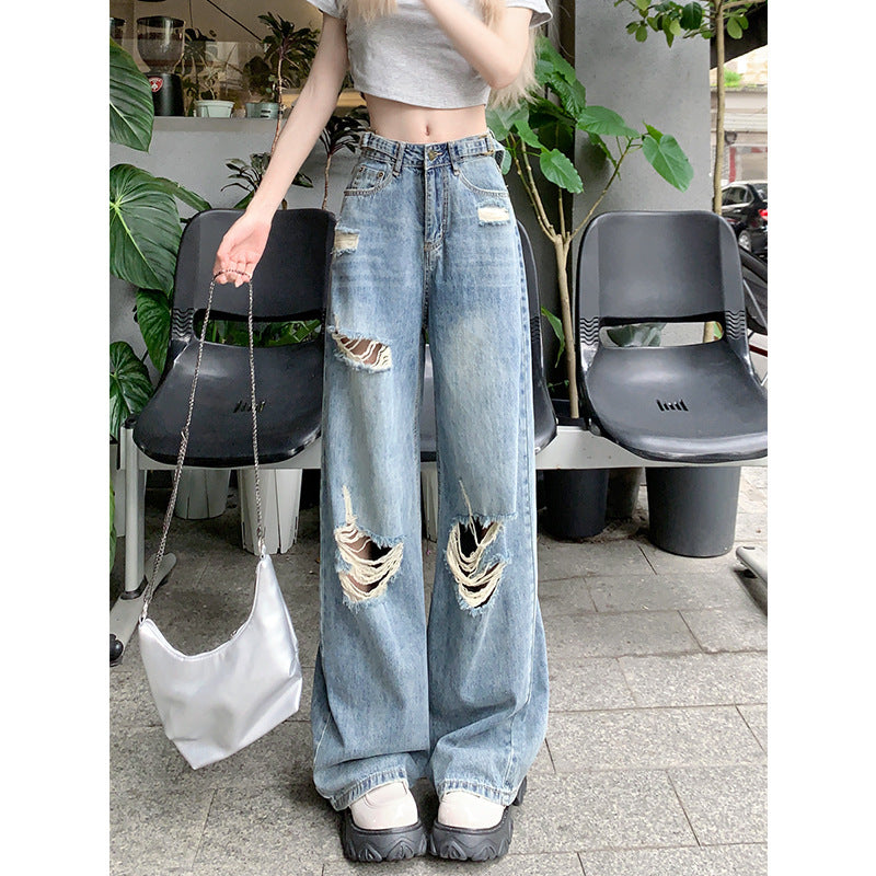 High-Waisted Baggy Ripped Jeans, S-5XL