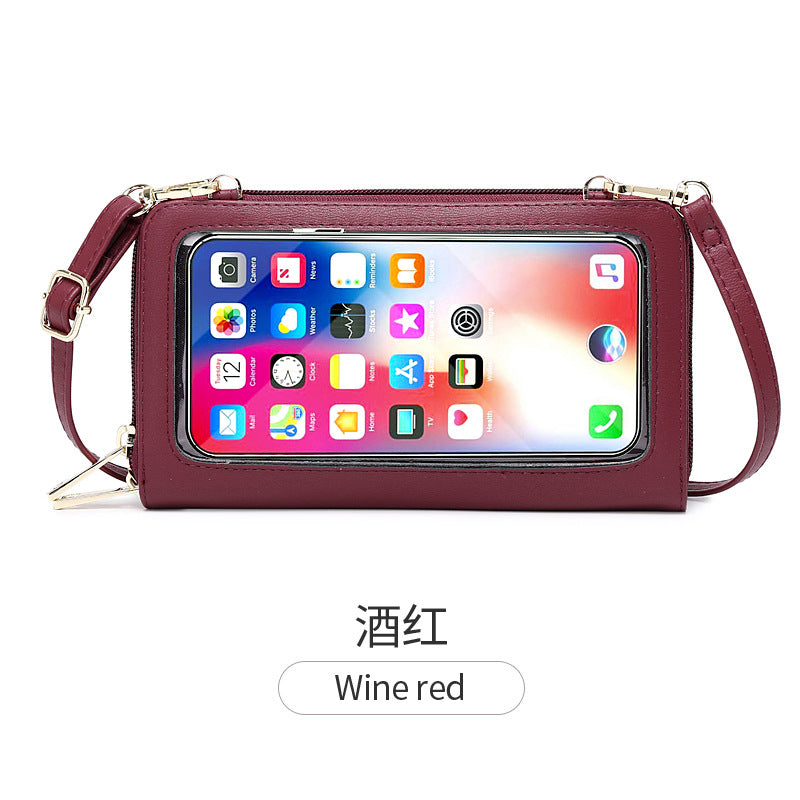 PU Leather Touch-Screen Crossbody Mobile Phone Purse with RFID Anti-theft