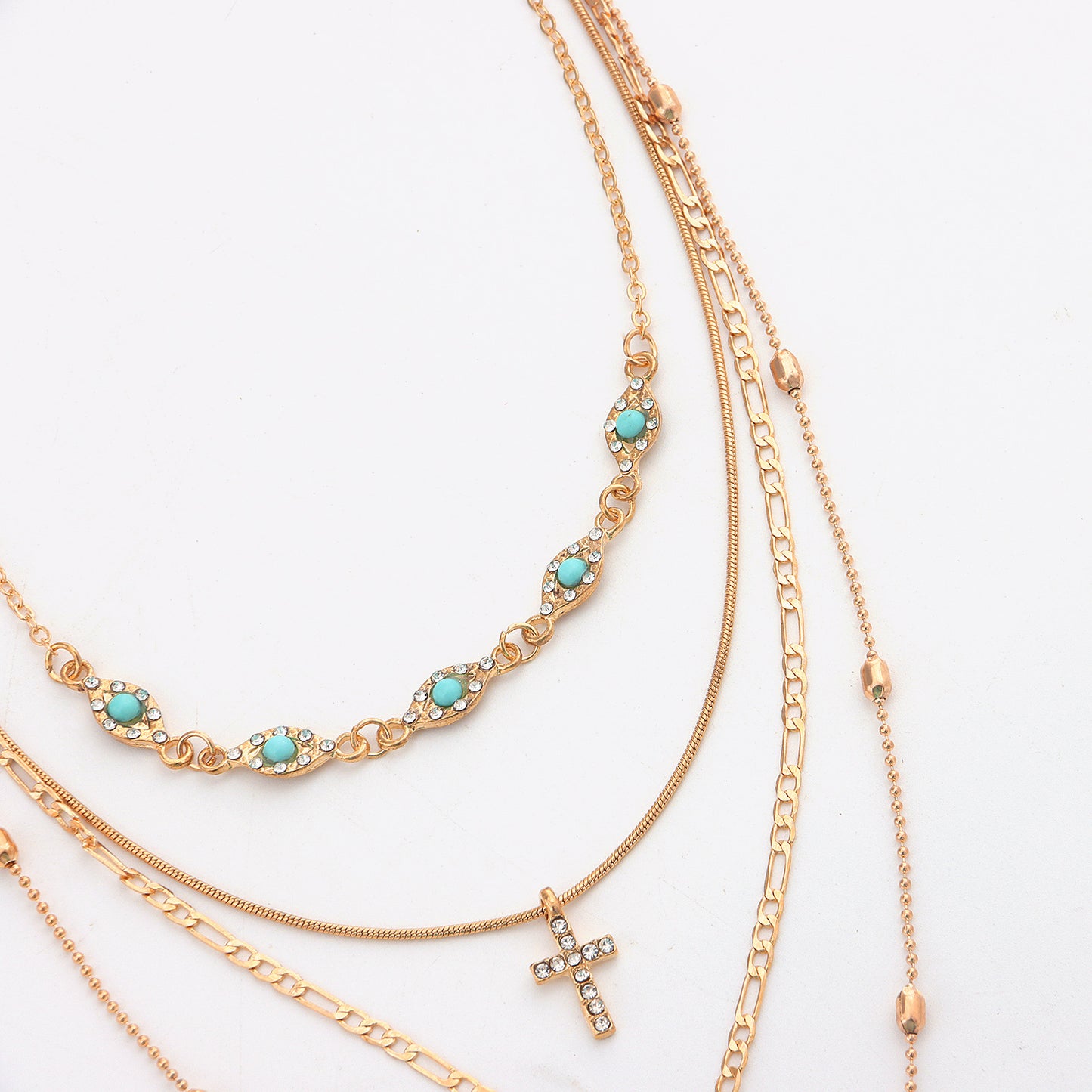 Gold Layered Necklace with Turquoise and Charms
